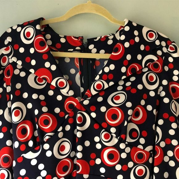 70's maxi dress red white blue polka dot geometric - Picture 3 of 8